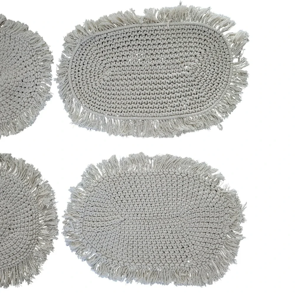 The Farmhouse Rachel Ashwell Cotton‎ Fringe Oval Placemats Set Of 4 Rustic Boho